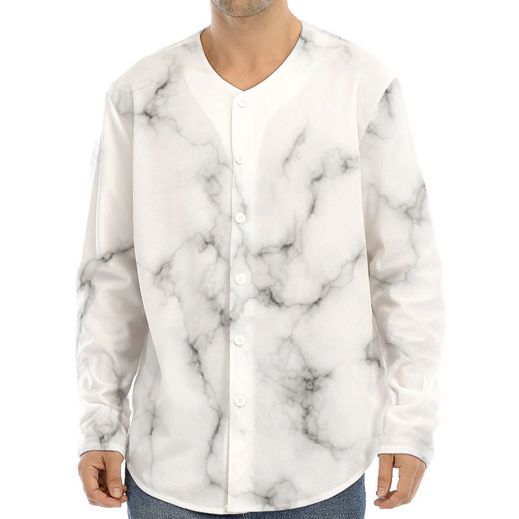 White Grey Smoke Marble Print Long Sleeve Baseball Jersey