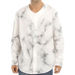 White Grey Smoke Marble Print Long Sleeve Baseball Jersey