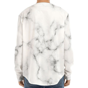 White Grey Smoke Marble Print Long Sleeve Baseball Jersey