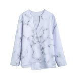 White Grey Smoke Marble Print Long Sleeve Short Coat