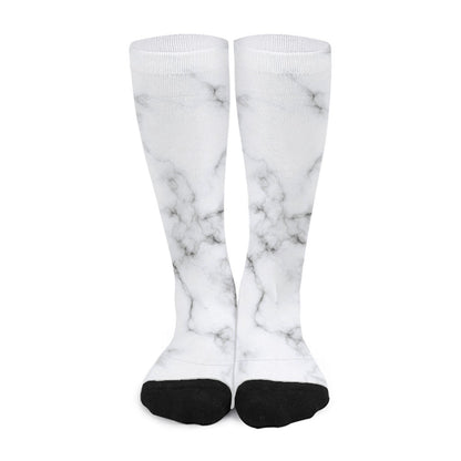 White Grey Smoke Marble Print Long Socks