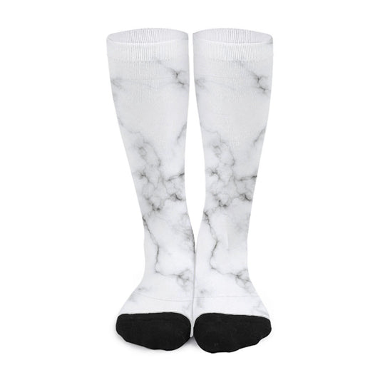 White Grey Smoke Marble Print Long Socks