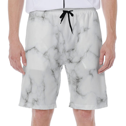 White Grey Smoke Marble Print Men's Beach Shorts