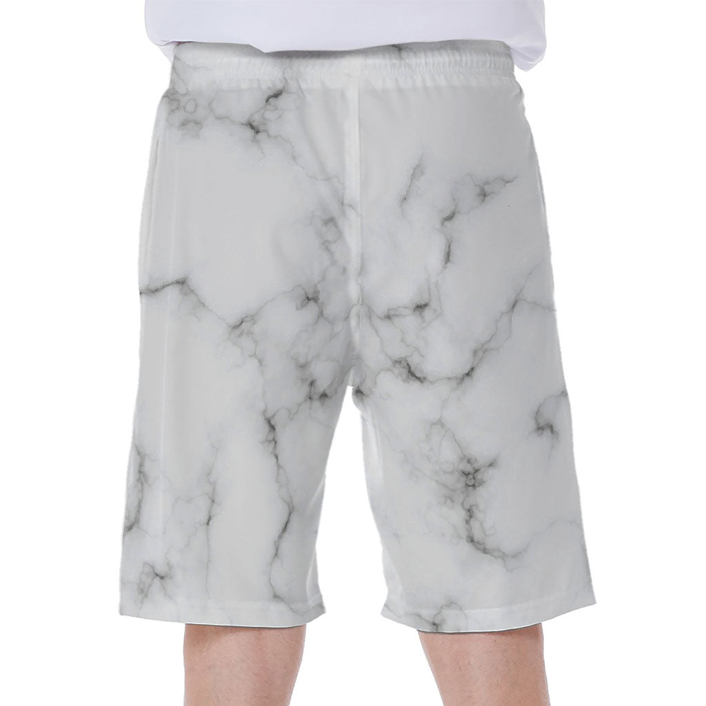 White Grey Smoke Marble Print Men's Beach Shorts