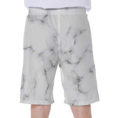 White Grey Smoke Marble Print Men's Beach Shorts
