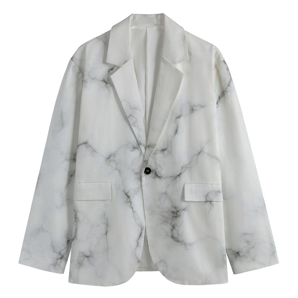 White Grey Smoke Marble Print Men's Blazer