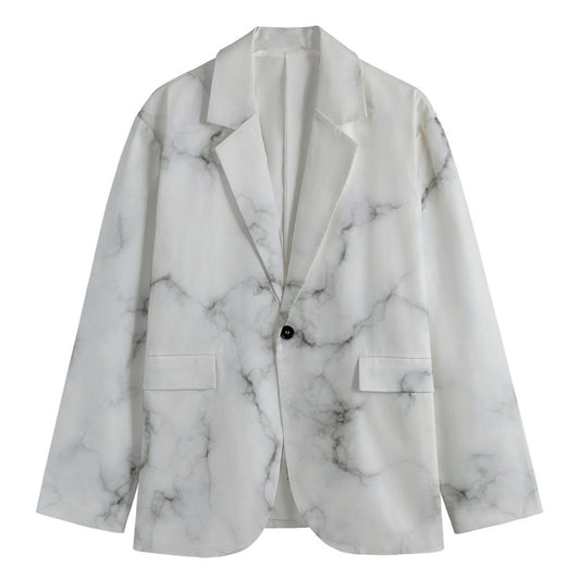 White Grey Smoke Marble Print Men's Blazer