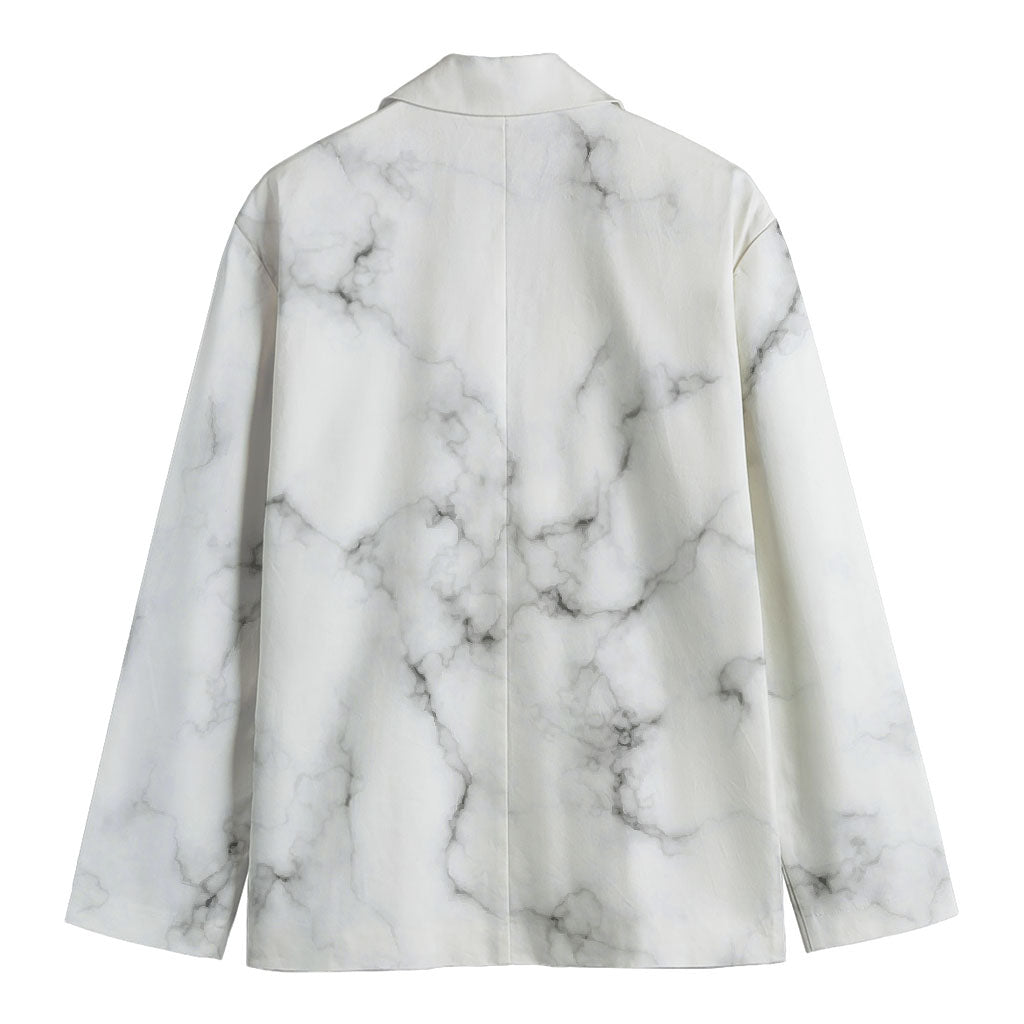 White Grey Smoke Marble Print Men's Blazer