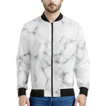 White Grey Smoke Marble Print Men's Bomber Jacket