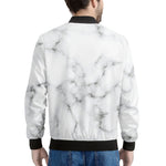 White Grey Smoke Marble Print Men's Bomber Jacket