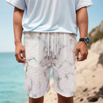 White Grey Smoke Marble Print Men's Cargo Shorts