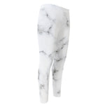 White Grey Smoke Marble Print Men's Compression Pants