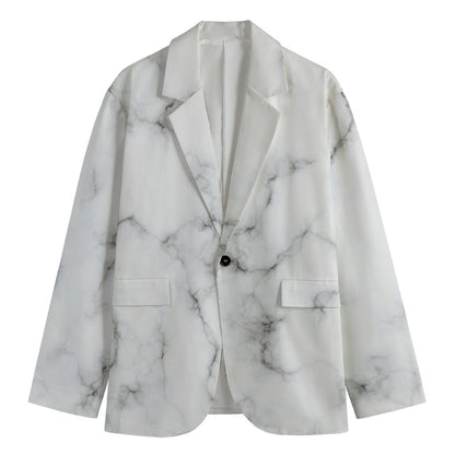 White Grey Smoke Marble Print Men's Cotton Blazer
