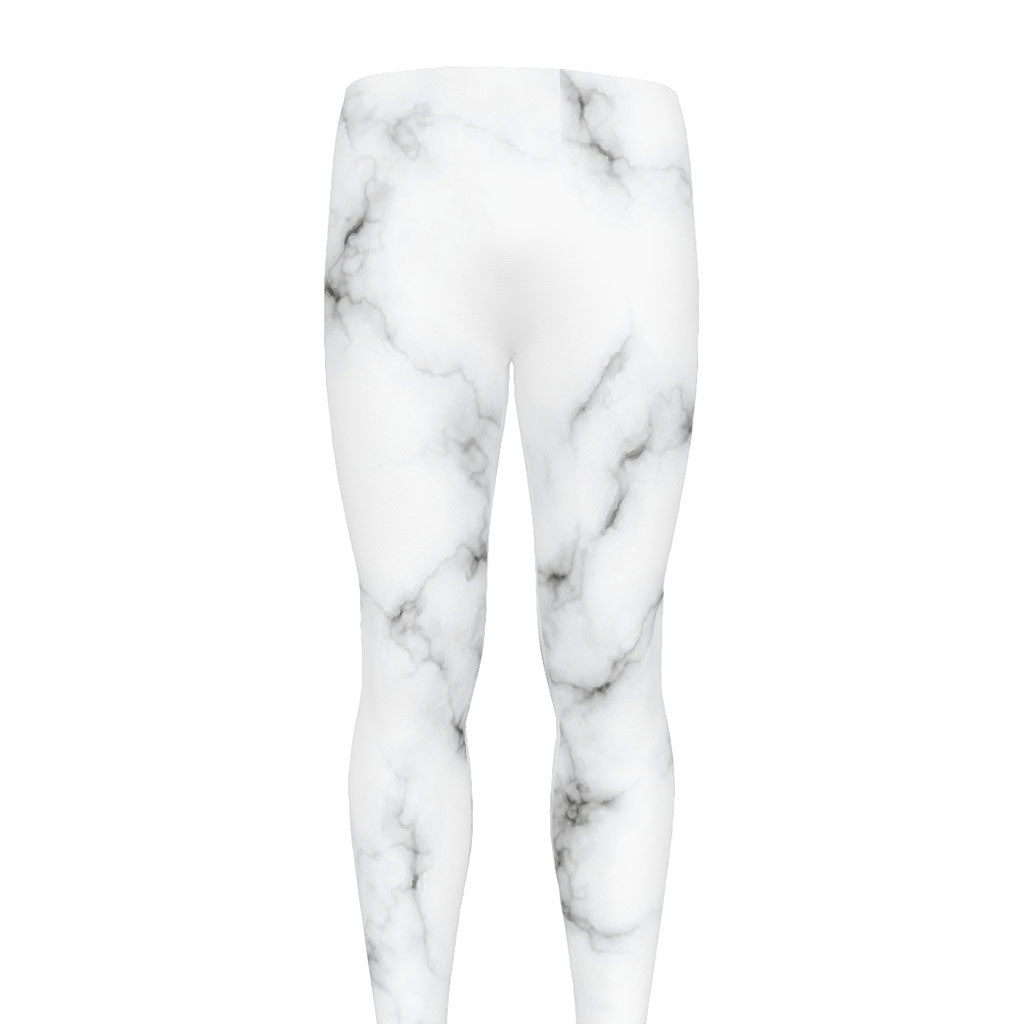 White Grey Smoke Marble Print Men's leggings