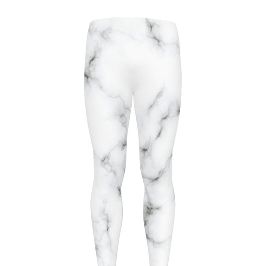 White Grey Smoke Marble Print Men's leggings