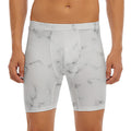 White Grey Smoke Marble Print Men's Long Boxer Briefs