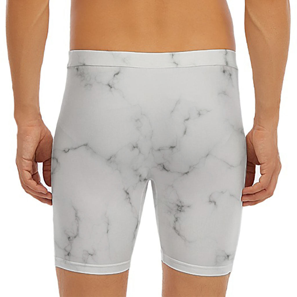 White Grey Smoke Marble Print Men's Long Boxer Briefs