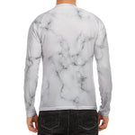 White Grey Smoke Marble Print Men's Long Sleeve Rash Guard