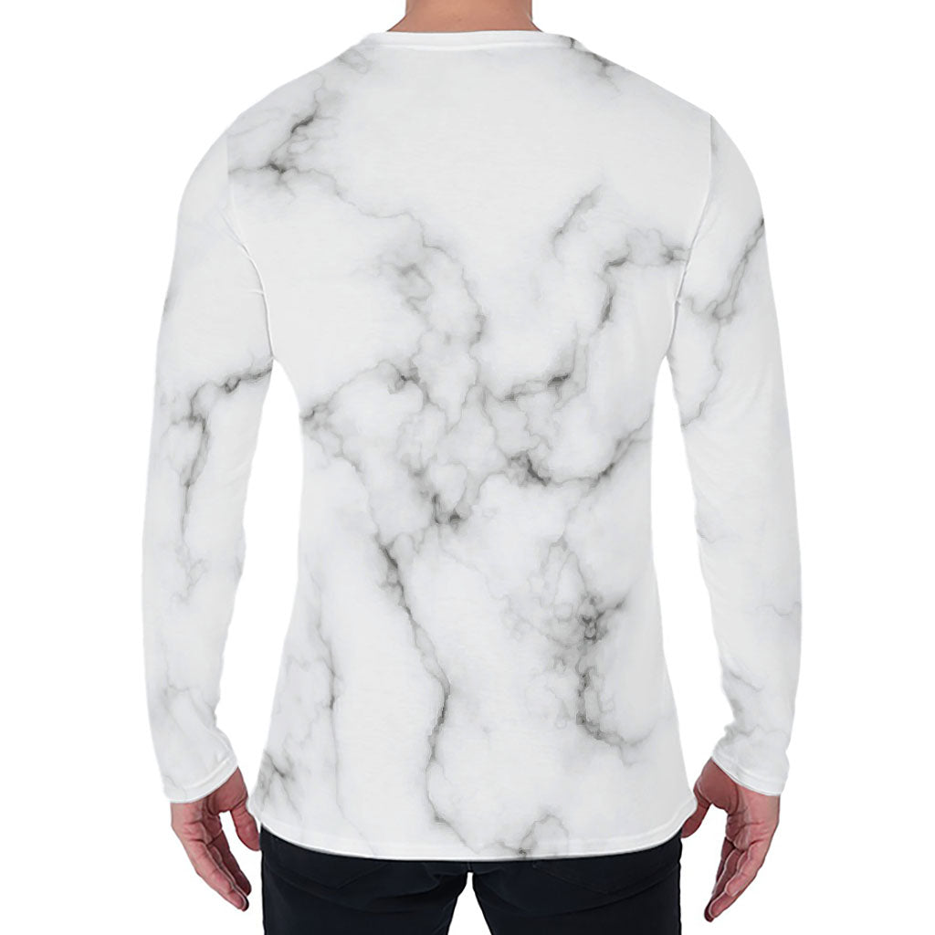 White Grey Smoke Marble Print Men's Long Sleeve T-Shirt