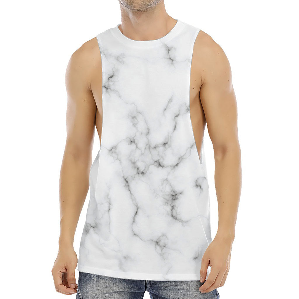 White Grey Smoke Marble Print Men's Muscle Tank Top