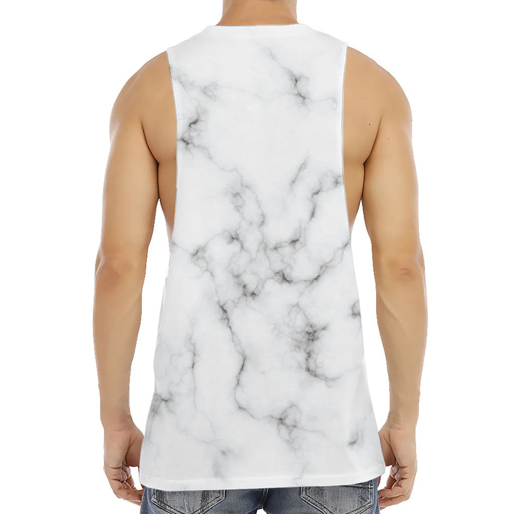 White Grey Smoke Marble Print Men's Muscle Tank Top