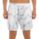White Grey Smoke Marble Print Men's Split Running Shorts