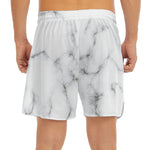 White Grey Smoke Marble Print Men's Split Running Shorts