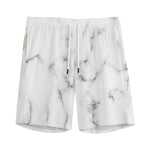 White Grey Smoke Marble Print Men's Sports Shorts