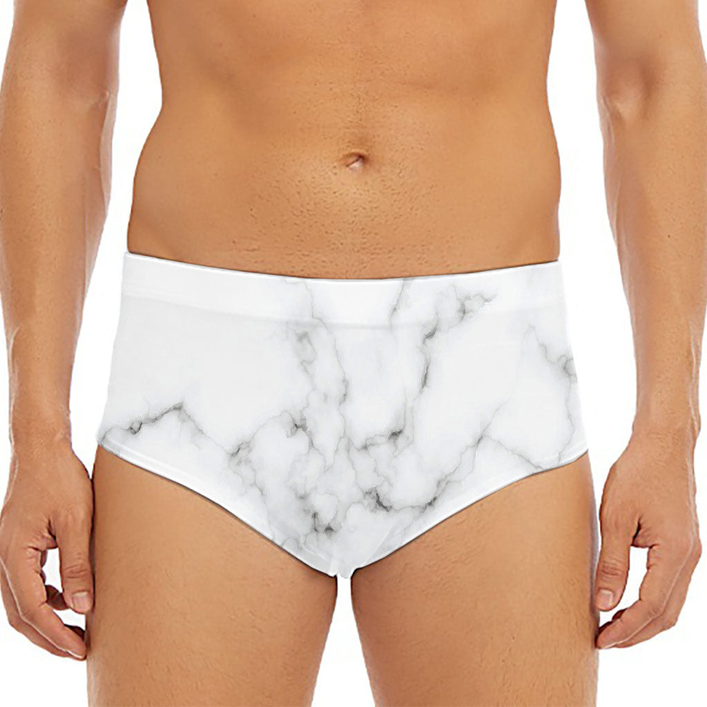 White Grey Smoke Marble Print Men's Triangle Swim Briefs