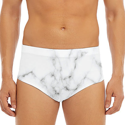 White Grey Smoke Marble Print Men's Triangle Swim Briefs