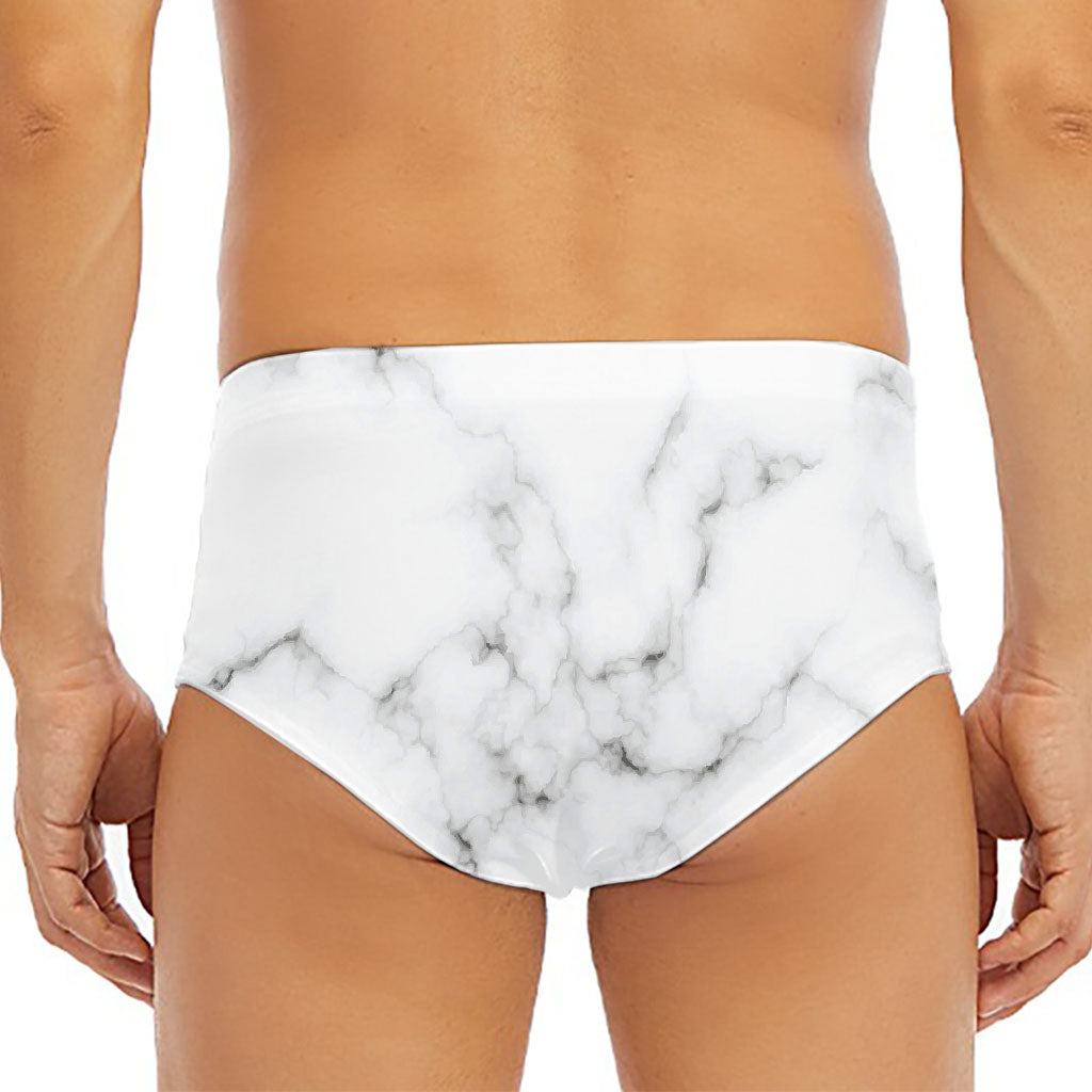 White Grey Smoke Marble Print Men's Triangle Swim Briefs