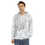 White Grey Smoke Marble Print Men's Velvet Pullover Hoodie