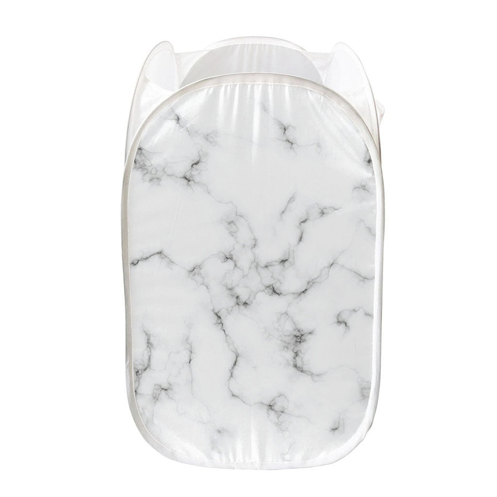 White Grey Smoke Marble Print Mesh Laundry Hamper