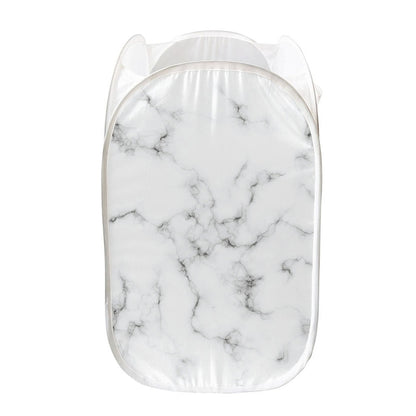 White Grey Smoke Marble Print Mesh Laundry Hamper