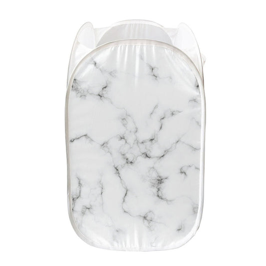 White Grey Smoke Marble Print Mesh Laundry Hamper