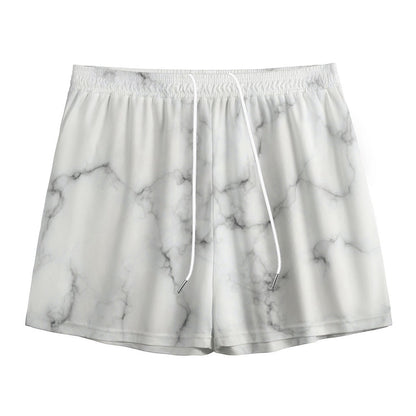 White Grey Smoke Marble Print Mesh Shorts