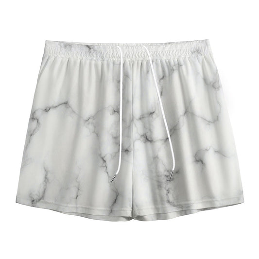 White Grey Smoke Marble Print Mesh Shorts