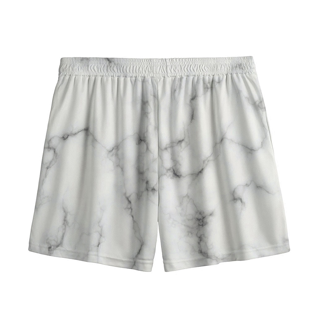 White Grey Smoke Marble Print Mesh Shorts