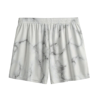 White Grey Smoke Marble Print Mesh Shorts