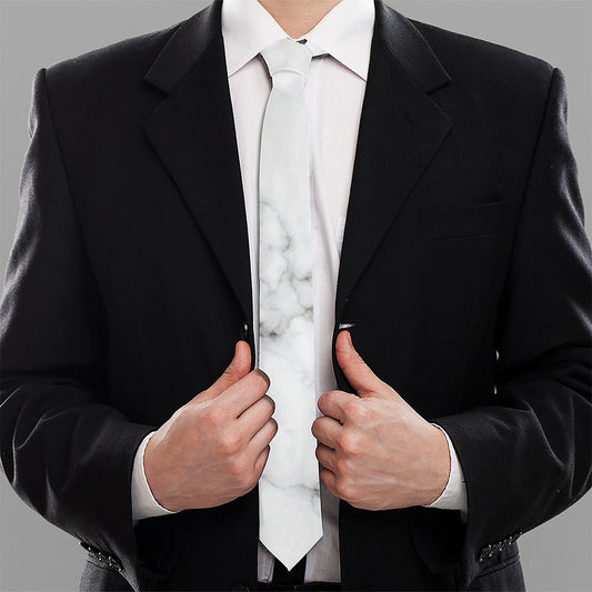 White Grey Smoke Marble Print Necktie