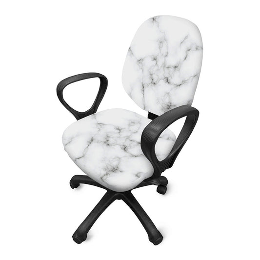 White Grey Smoke Marble Print Office Chair Cover
