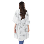 White Grey Smoke Marble Print Open Front Beach Cover Up