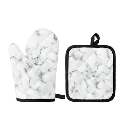 White Grey Smoke Marble Print Oven Mitt And Pot Holder Set