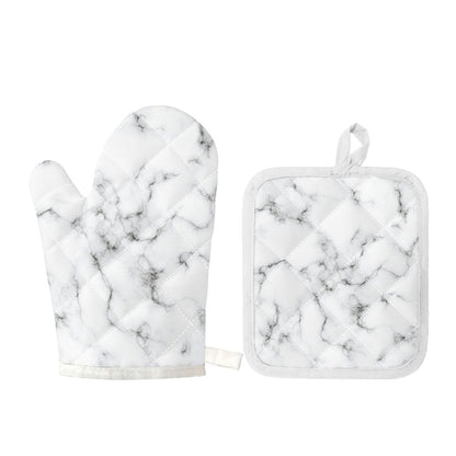 White Grey Smoke Marble Print Oven Mitt And Pot Holder Set