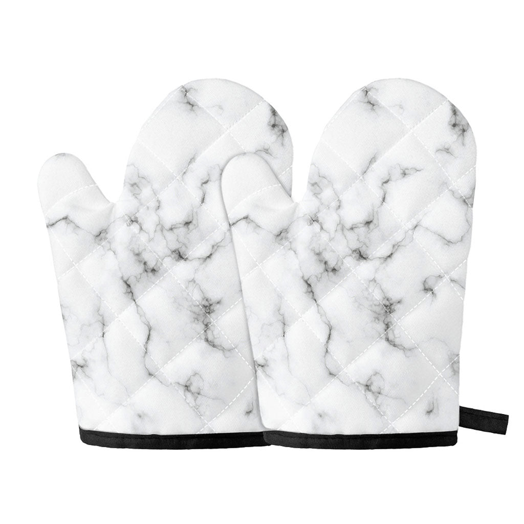White Grey Smoke Marble Print Oven Mitts