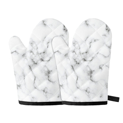 White Grey Smoke Marble Print Oven Mitts