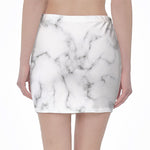 White Grey Smoke Marble Print Pencil Mini Skirt