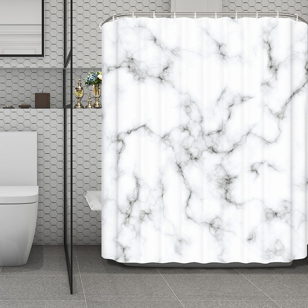 White Grey Smoke Marble Print Polyester Shower Curtain