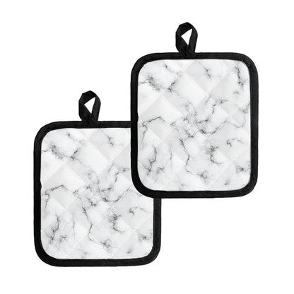 White Grey Smoke Marble Print Pot Holders