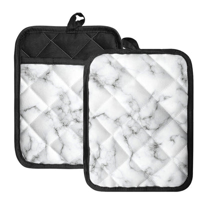 White Grey Smoke Marble Print Pot Holders With Pocket